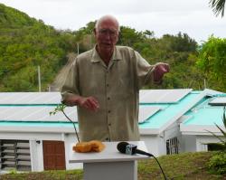 Sidney Silverman in front of his solar power system Wednesday.